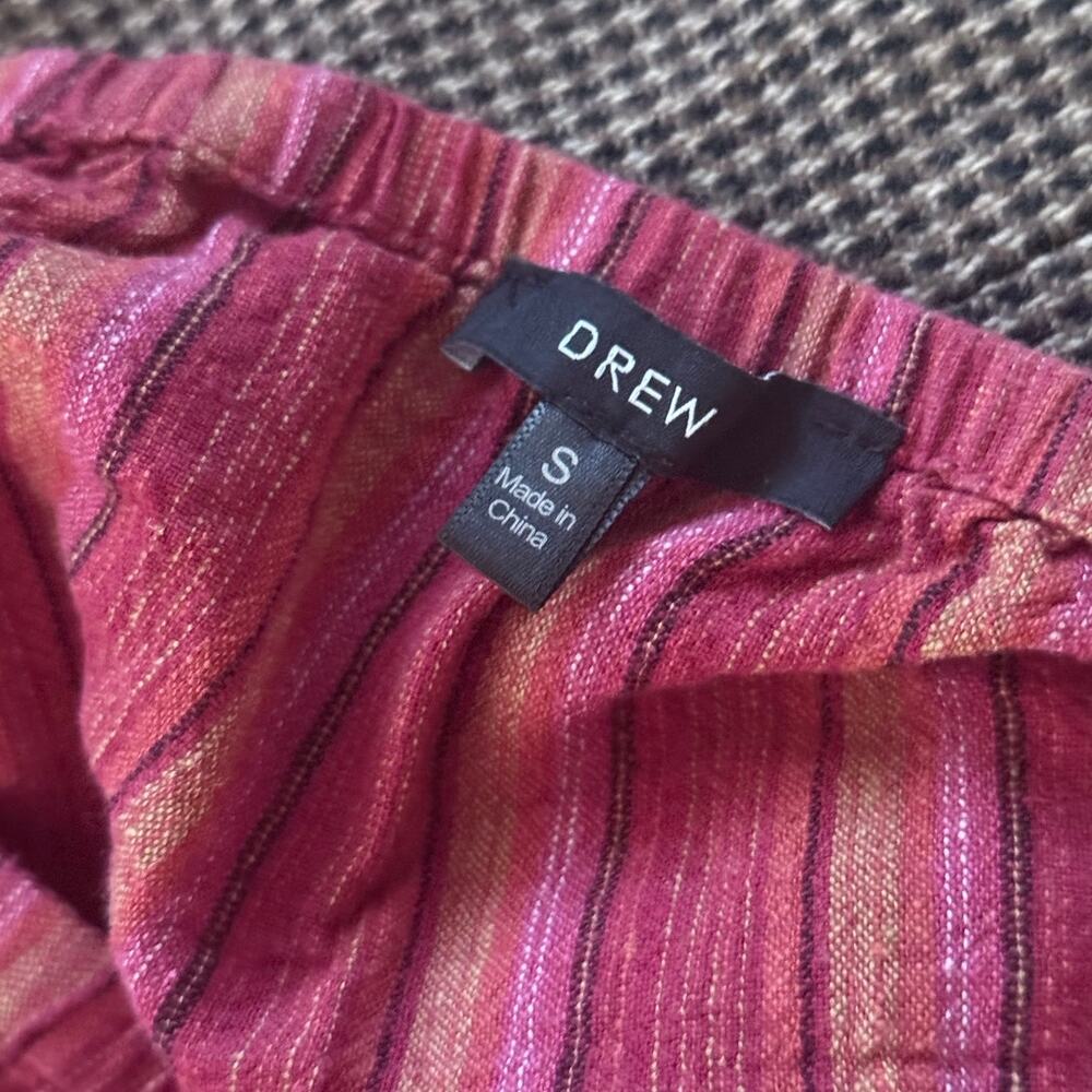 DREW Anthro red magenta split leg striped linen Emerson strapless jumpsuit - Picture 3 of 9